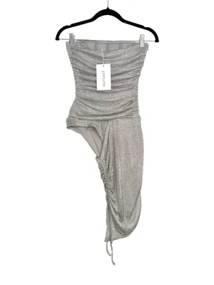 NWT Outcast Labyrinth Silver Strapless Ruched Metallic Mini Dress XS thumbnail 3