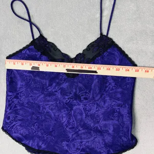 Sleep Solutions Purple Paisley Jacquard Lace Trim Camisole Top Women Small VTG thumbnail 5