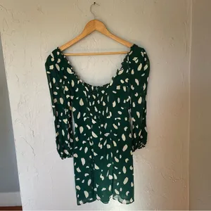 Reformation Remi Green and‎ Cream Splatter Print Cottagecore Mini Dress sz 0 thumbnail 3