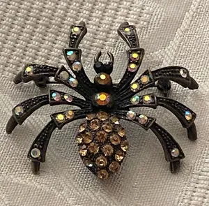 Brooch Pin Spider Rhinestone 2” Round With Legs Goth Punk Whimsigoth Halloween thumbnail 1
