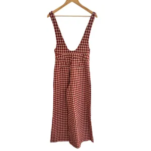 Storia Red Houndstooth Tweed Wide Leg Jumpsuit Overalls Small NWT thumbnail 2
