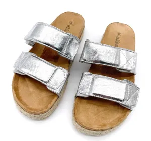 Olivia Miller Womens 8 Slide Sandal Silver Metallic Espadrille‎ Platform Summer thumbnail 1