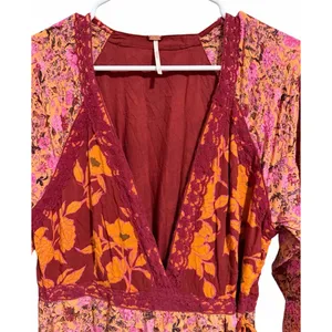 Free People‎ Tilda Wrap Dress Firebrick Floral Women's Size Medium thumbnail 3