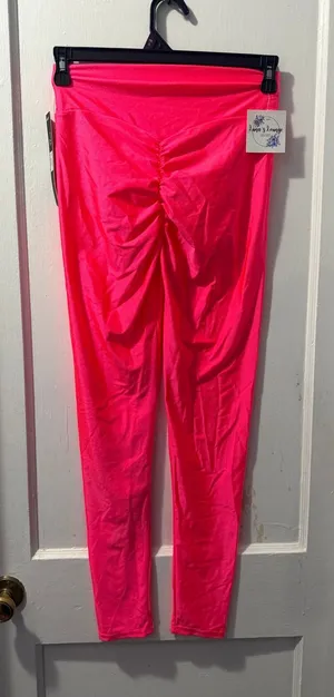 New Mix T015 Neon Coral Scrunch Butt Leggings L/XL NWT High Waist Athleisure thumbnail 1