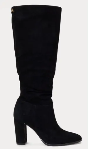 Lauren Ralph Lauren Artizan Suede Tall Boot Black Size 9.5 thumbnail 1