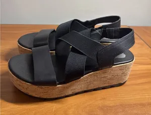 SOREL CAMERON Flatform Slingback Wedge Sandals Black Size 7.5 thumbnail 1