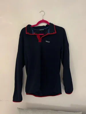Patagonia navy and red fleece quarter snap thumbnail 1