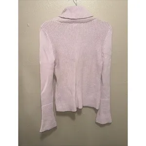 White House Black Market Pink Knit Funnel Neck Long‎ Sleeve Fitted Sweater thumbnail 4