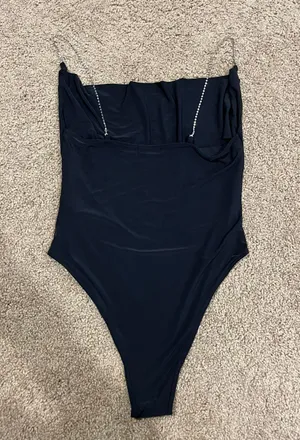 Cowl Neck Bodysuit With Rhinestone Straps thumbnail 4