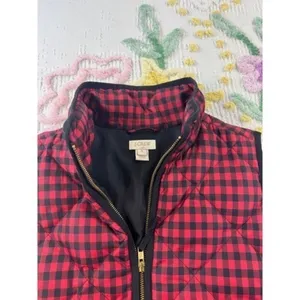 J Crew Red Black Buffalo Check Quilted Puffer Vest‎ Gilet Size S thumbnail 6