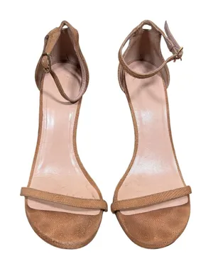 Stuart‎ Weitzman Nude Tan Textured Leather Stiletto Sandals Heels size 9 thumbnail 1
