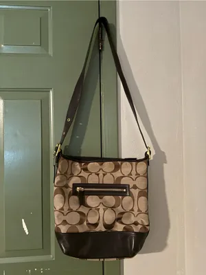 Coach Brown Signature Canvas Shoulder Bag with Dark Brown Leather Trim thumbnail 2