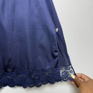 VTG 80s JCPenney Women Fairy Coquette Midi Skirt M Navy Blue Lace Side Slit Rose thumbnail 4