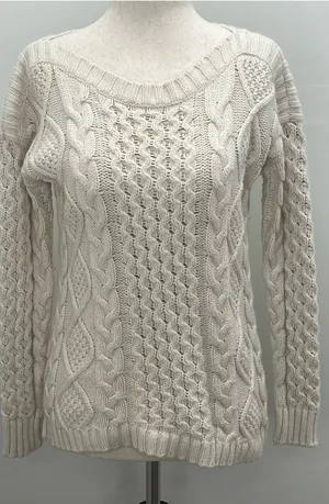 Madewell Cable Knit Cream Off White Long Sleeve Chunky Pullover Sweater Small thumbnail 1