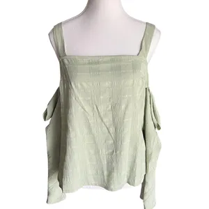 Topshop Textured Cold Shoulder Long‎ Sleeve Top Sage Green Women's 6 thumbnail 3