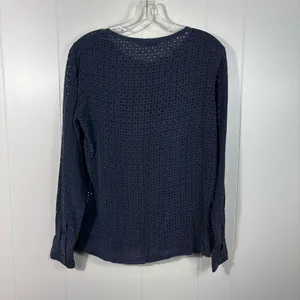 Equipment Femme Navy Blue Perforated 100% Silk Long Sleeve Sheer Blouse Minimal thumbnail 6