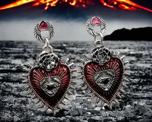 Gothic Punk Love Blood Silver/Red Color Eye Rose Dangle Alloy Drop Earrings thumbnail 3