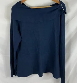 Cato Off Shoulder Ribbed Long Sleeve Blue Top Size Large thumbnail 1