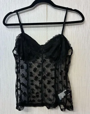 SheIn 1XL Plus Size Black Mesh Corset Cami‎ Hearts Top thumbnail 1