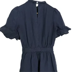 Frame Navy Linen Scallop Mock Neck Flounce Ruffle A-Line Flare Mini Dress XS thumbnail 9