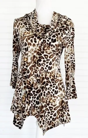 Animal print Tunic‎ Blouse Size Small CHAUS Brown thumbnail 1