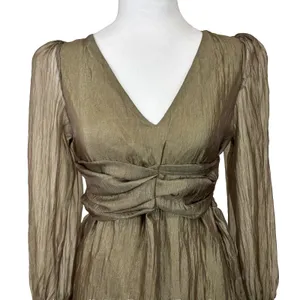 Sheer‎ Crinkle Tiered Maxi Dress Women's S Khaki Ethereal Romantic Coquette Chic thumbnail 4