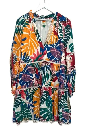 FARM Rio Tropical Parrot Leaf Print Tiered Mini Dress Size Small thumbnail 1