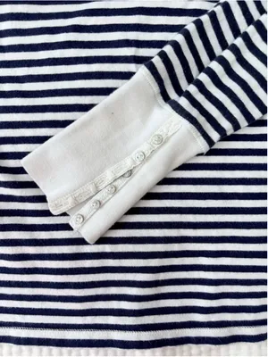 Women's Outlook Long Sleeve Striped Tee, Size L, White and Navy Blue Cotton thumbnail 9