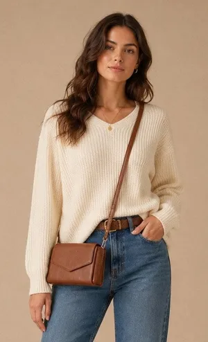 Brown Leather Crossbody Wallet Bag Snap Closure Organizer Purse thumbnail 1