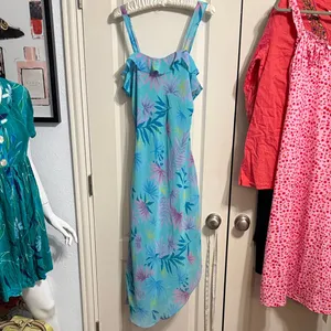 Vintage 90s Summer Floral Asymmetric Hem‎ Ruffle Midi Dress Y2K Resort Beach thumbnail 2