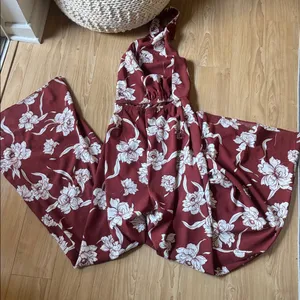 Show Me Your MuMu Floral Jumpsuit in Burgundy and White thumbnail 2