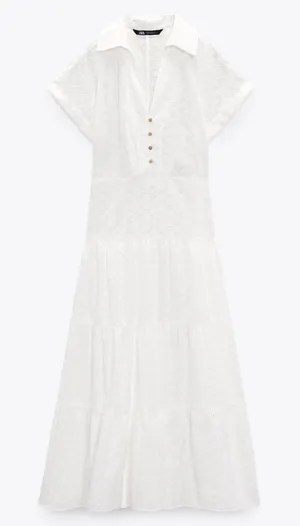 🌷- New Zara OPENWORK EMBROIDERED‎ MIDI SHIRT DRESS thumbnail 1