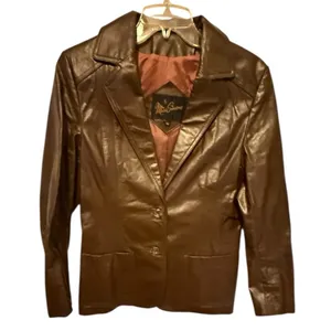 Vintage Miss Simone Leather Jacket Brown Size 16 thumbnail 1