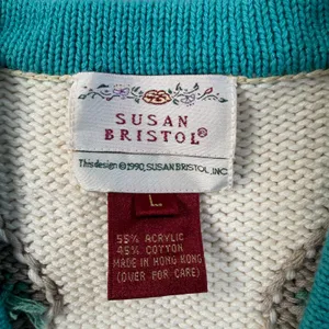 Vintage 1990 Susan Bristol Knit Sweater Vest Women's Large Floral Check V-Neck thumbnail 3