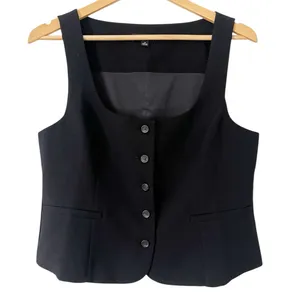 J. Crew Black Scoop Neck Button Down Vest‎ Double Pocket Size Large thumbnail 1