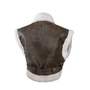 ANWND Brown Faux Shearling Moto Vest Belted Zip Sherpa Lined Women’s Size S NWT thumbnail 3