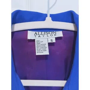 Vintage Allison Taylor Silk Blazer Jacket Small Blue 80s Retro Preppy Career thumbnail 4