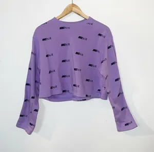 Nike Air purple cotton blend crop long sleeve spell out women's crewneck thumbnail 1