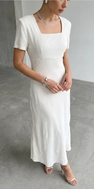 VTG Jay Jacobs Cream Maxi Dress 7/8 Textured Crinkle Minimalist Wedding Bridal thumbnail 1