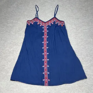Braeve‎ Navy Blue Embroidered Boho Mini Dress Womens Medium Smocked Back thumbnail 1