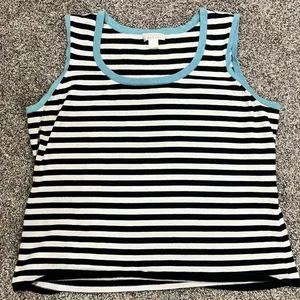 Christopher & Banks Black and White Striped Tank with Blue Trim thumbnail 1