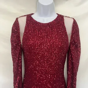 Y2K Luxe Dress Red Sequin Mini Dress Sz S Mesh Cutout Clubwear Glam Holiday NYE thumbnail 14