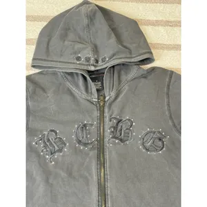 Y2k Vintage Gray Embroidered Full Zip Hoodie Gothic Grunge Women’s Size S thumbnail 4