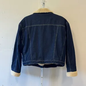 PacSun Denim Sherpa Lined Biker Jacket Dark Wash Faux Fur Moto Coat M/L thumbnail 2