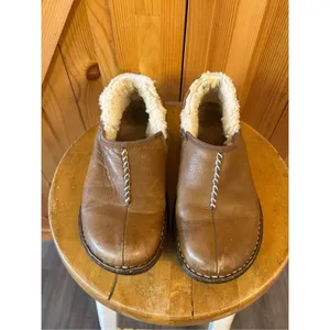Ugg Womens Brown Leather Sheepskin Slip On Fur Trim Size 7 thumbnail 2