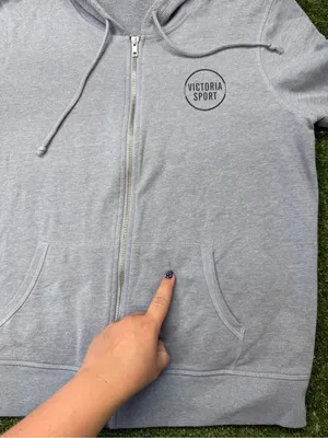 VSX Victoria Sport Grey Full Zip Hoodie Sweatshirt Logo Workout Athleisure L thumbnail 4