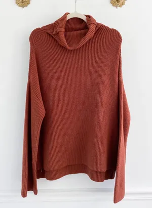 Miracle USA Vici Boutique Orange Rust Turtleneck Flare Sleeve Sweater thumbnail 1