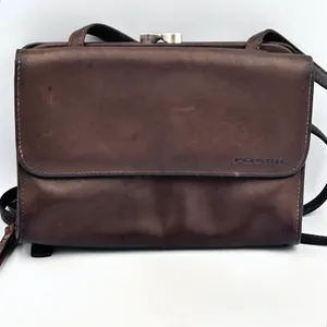 Vintage‎ Fossil Brown Leather Crossbody Organizer Wallet Bag Kiss Lock Y2K thumbnail 12