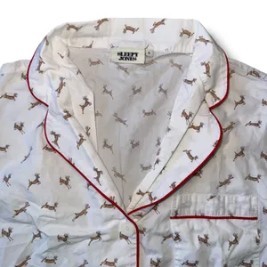 Sleepy Jones Women's Pajama‎ Set Size S Deer Print White Red Trim Sleepwear thumbnail 3