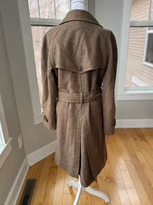 Vintage GAP Tan Wool Herringbone Belted Trench Coat Size Medium thumbnail 3